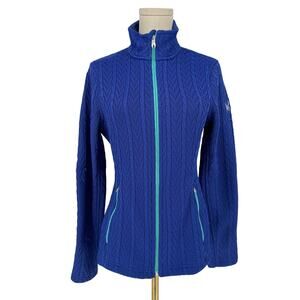 Spyder Women's Cable Knit Full Zip Sweater Blue Athletic Sweatshirt M Athleisure